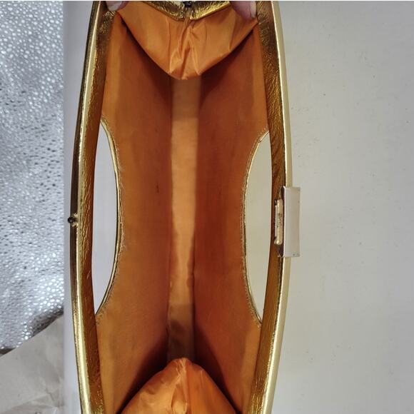 Vintage 60s Glam Gold Metallic Rectangle Evening Clutch Handbag Purse - Picture 7 of 11